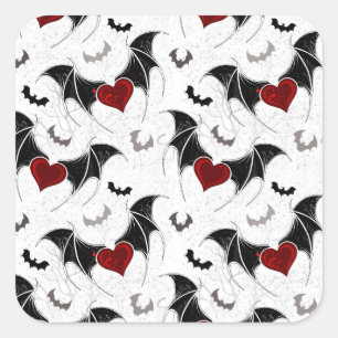 Halloween heart with black bat wings square sticker