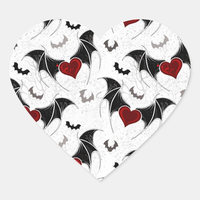 Halloween heart with black bat wings sticker (Front)