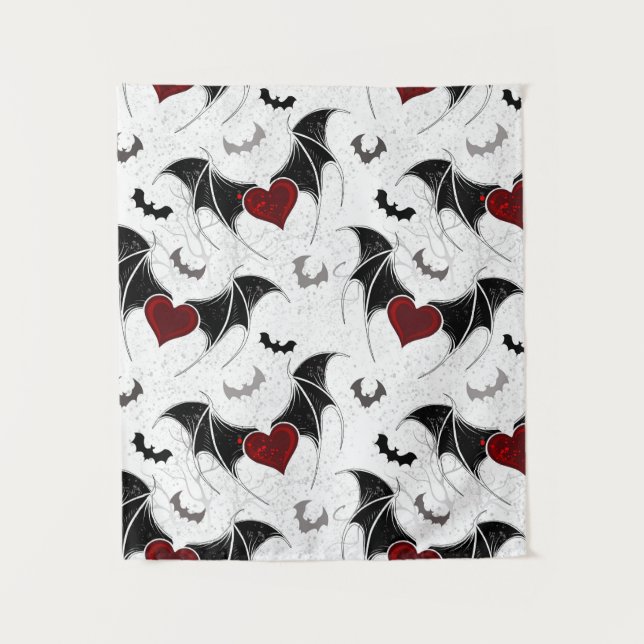 Halloween heart with black bat wings tapestry (Front)