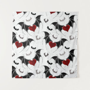 Halloween heart with black bat wings tapestry