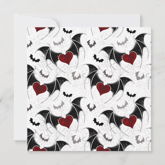 Halloween heart with black bat wings thank you card (Front)