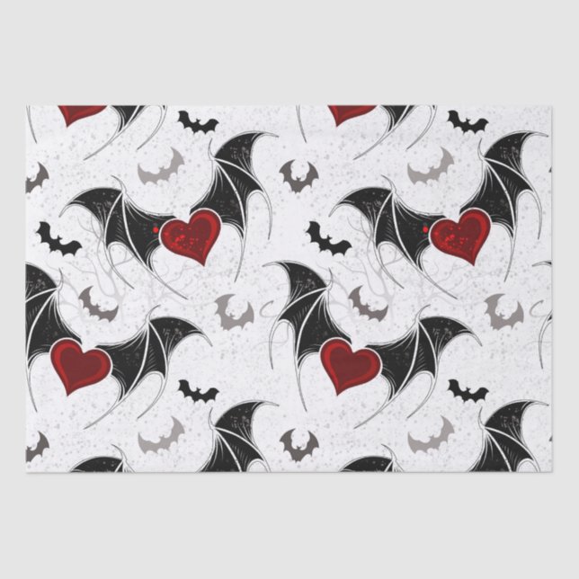 Halloween heart with black bat wings tissue paper (Front)