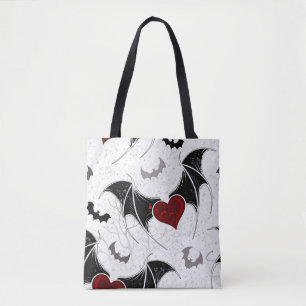Halloween heart with black bat wings tote bag