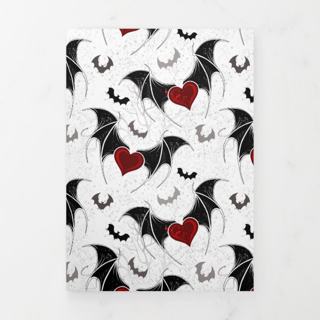 Halloween heart with black bat wings Tri-Fold announcement (Cover)