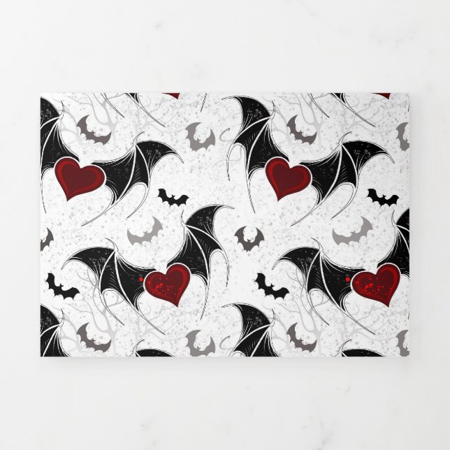 Halloween heart with black bat wings Tri-Fold card (Cover)
