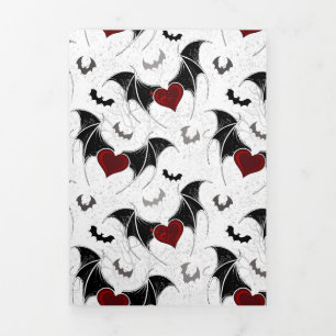 Halloween heart with black bat wings Tri-Fold holiday card
