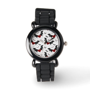 Halloween heart with black bat wings watch