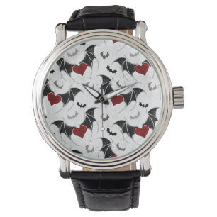 Halloween heart with black bat wings watch