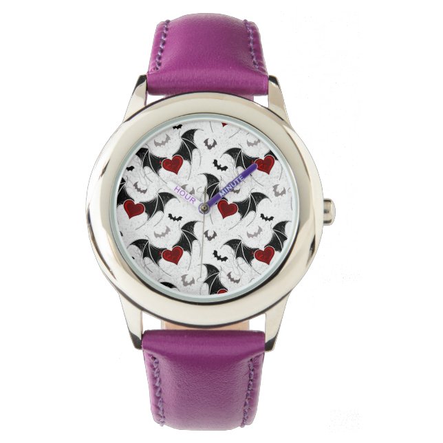 Halloween heart with black bat wings watch (Front)