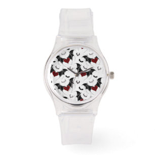 Halloween heart with black bat wings watch
