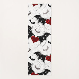 Halloween heart with black bat wings yoga mat