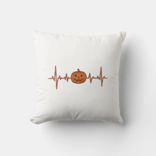Halloween Heartbeat Pumpkin Vintage Vector Design_ Cushion