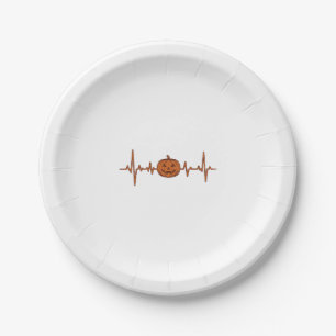 Halloween Heartbeat Pumpkin Vintage Vector Design_ Paper Plate