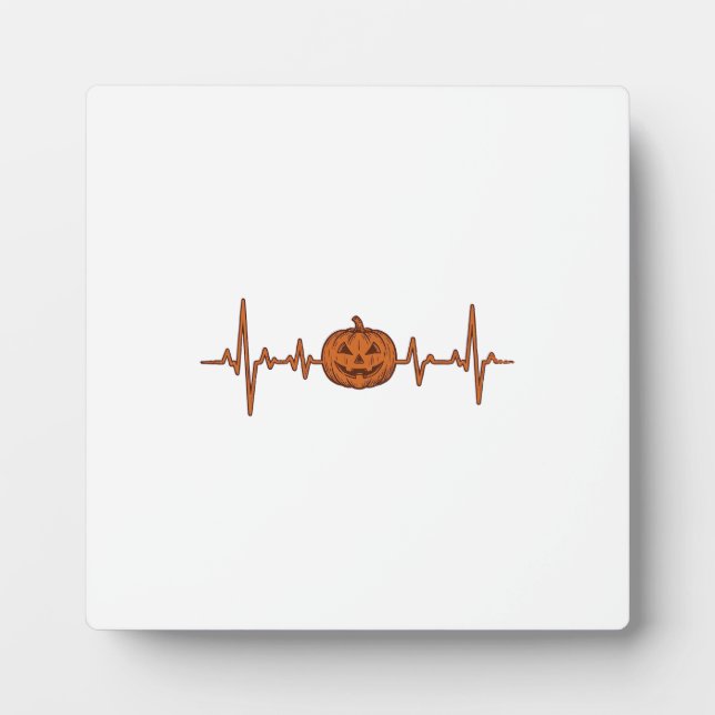 Halloween Heartbeat Pumpkin Vintage Vector Design_ Plaque (Front)