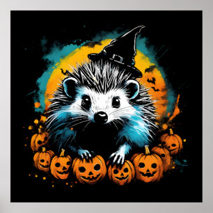 Halloween Hedgehog and pumpkins cute Poster