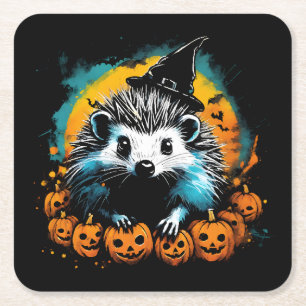Halloween Hedgehog and pumpkins cute Square Paper Coaster