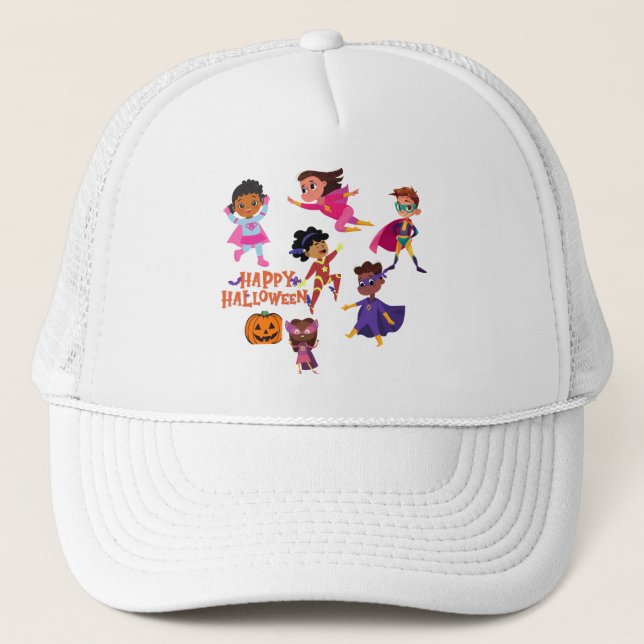 Halloween Heroes In Costume Trucker Hat (Front)
