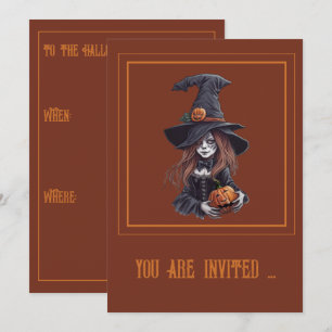 Halloween-Hexe mit Kürbis - Invitation