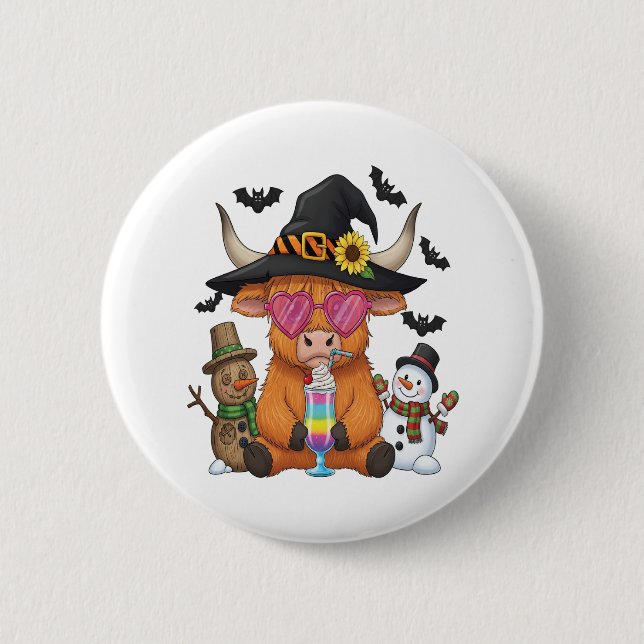 Halloween Highland Cow (2) 6 Cm Round Badge (Front)