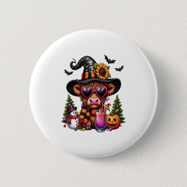 Halloween Highland Cow 2 6 Cm Round Badge (Front)