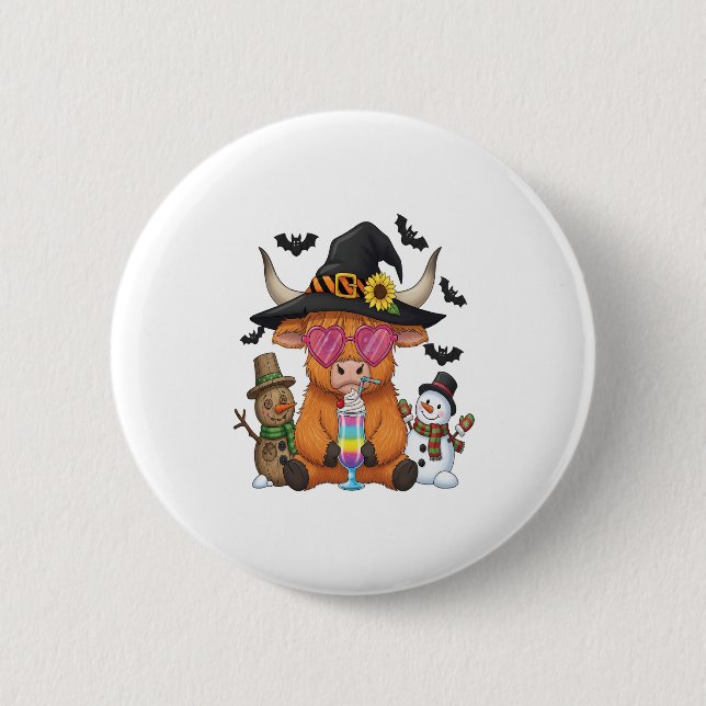 Halloween Highland Cow (2) 6 Cm Round Badge (Front)