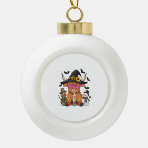Halloween Highland Cow (2) Ceramic Ball Christmas Ornament