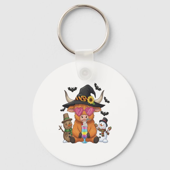 Halloween Highland Cow (2) Key Ring (Front)