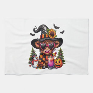 Halloween Highland Cow 2 Tea Towel