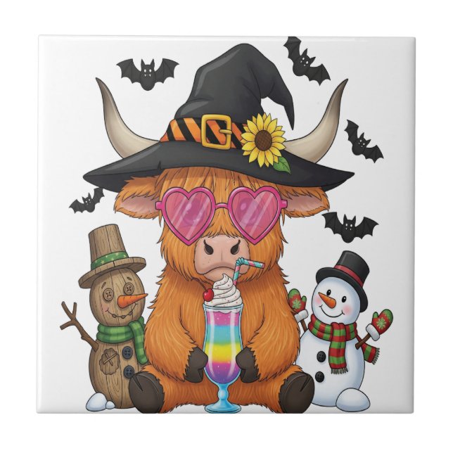 Halloween Highland Cow (2) Tile (Front)