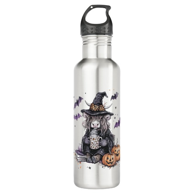 Halloween Highland Cow 710 Ml Water Bottle (Front)