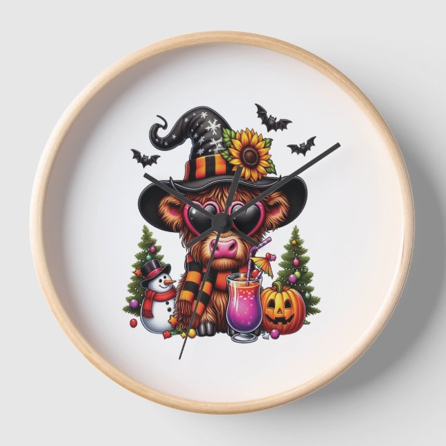 Halloween Highland Cow Clock (Front)