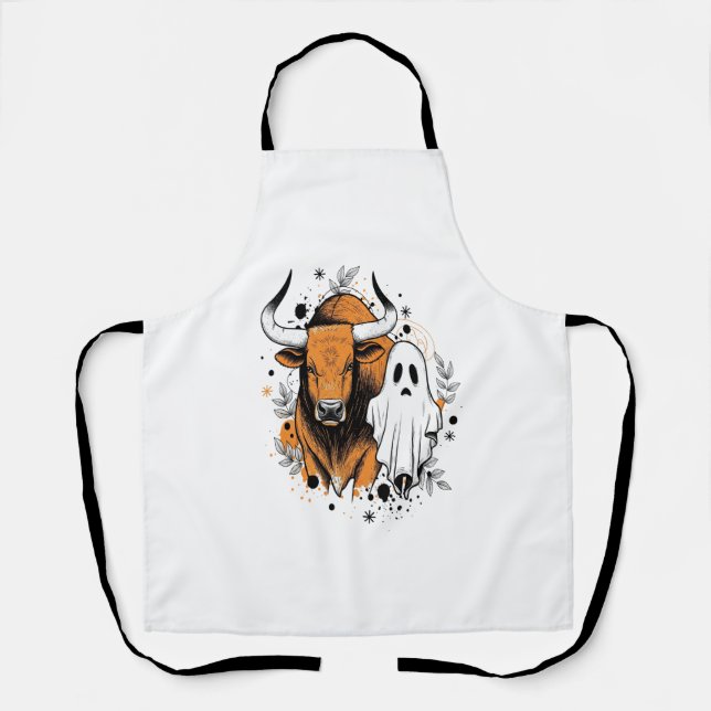 Halloween Highland Cow Cute Fall Apron (Front)