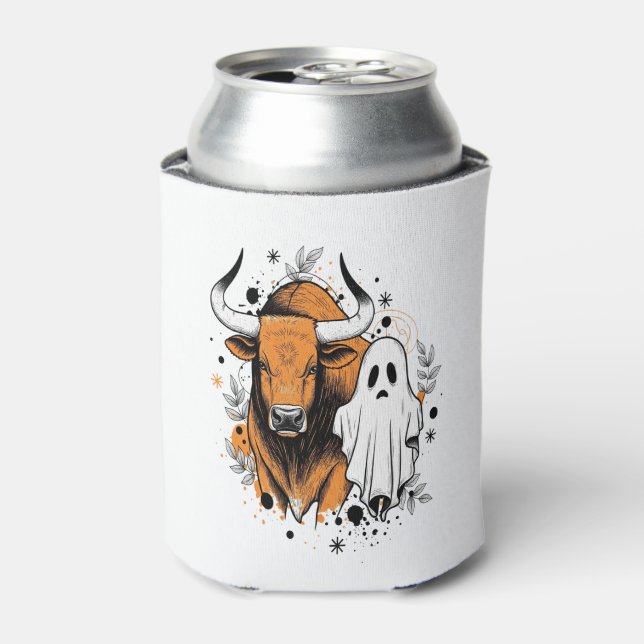 Halloween Highland Cow Cute Fall Can Cooler (Can Front)