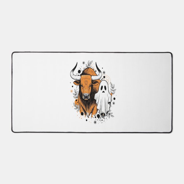 Halloween Highland Cow Cute Fall Desk Mat (Front)