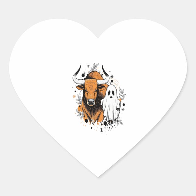 Halloween Highland Cow Cute Fall Heart Sticker (Front)
