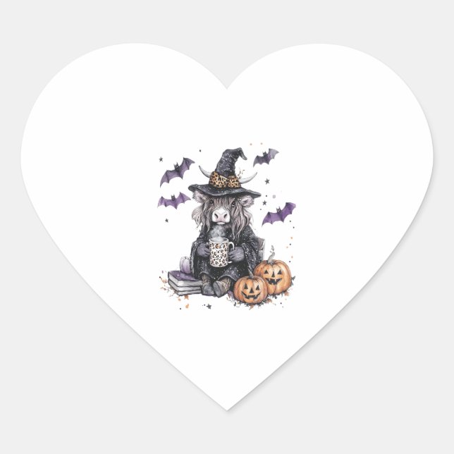 Halloween Highland Cow Heart Sticker (Front)