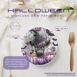 Halloween Highland Cow Paper Bowls Plate