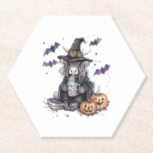 Halloween Highland Cow Paper Coaster