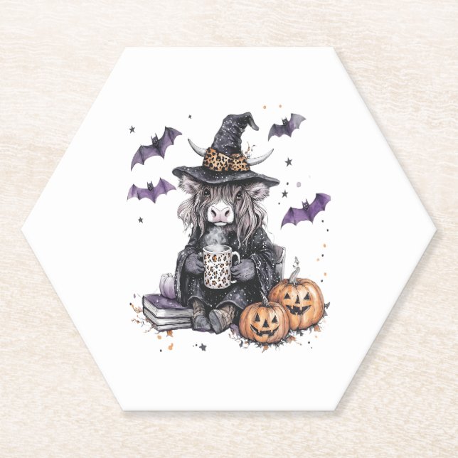 Halloween Highland Cow Paper Coaster (Front)