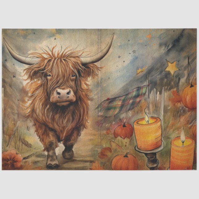 Halloween Highland Cow Portrait Ephemera Tissue Paper (Front)