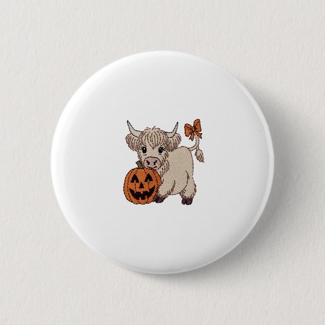 Halloween Highland Cow Pumpkin 6 Cm Round Badge (Front)
