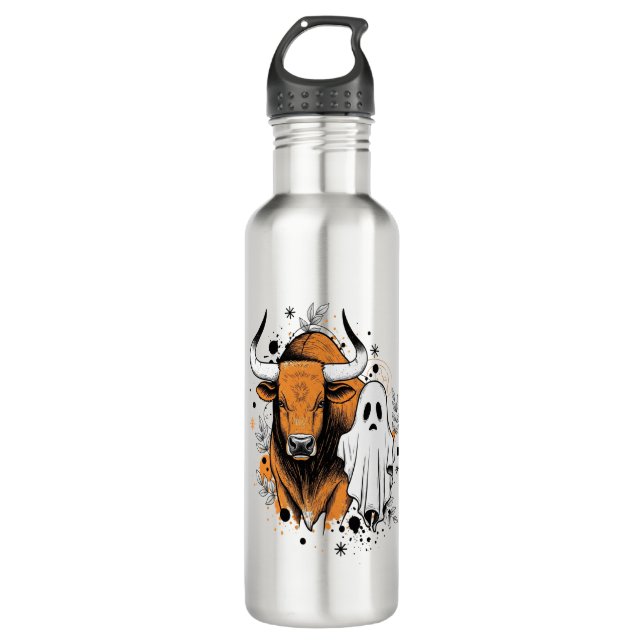 Halloween Highland Cow Pumpkin 710 Ml Water Bottle (Front)