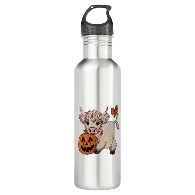 Halloween Highland Cow Pumpkin 710 Ml Water Bottle (Front)