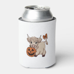 Halloween Highland Cow Pumpkin Can Cooler