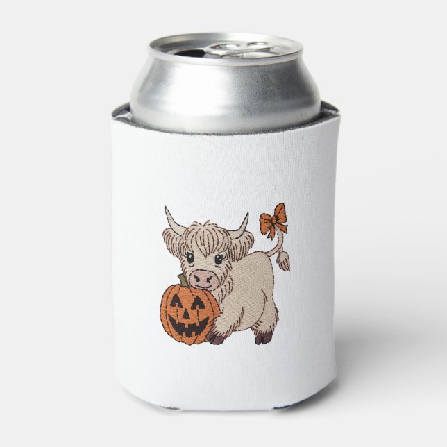 Halloween Highland Cow Pumpkin Can Cooler (Can Front)