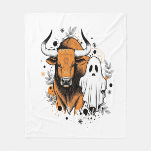 Halloween Highland Cow Pumpkin Fleece Blanket