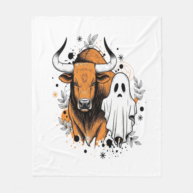 Halloween Highland Cow Pumpkin Fleece Blanket (Front)