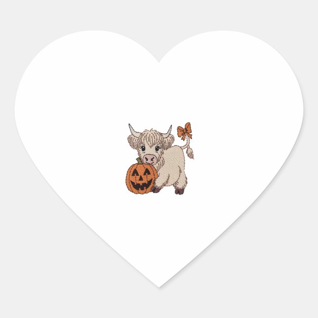 Halloween Highland Cow Pumpkin Heart Sticker (Front)