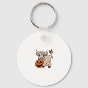 Halloween Highland Cow Pumpkin Key Ring