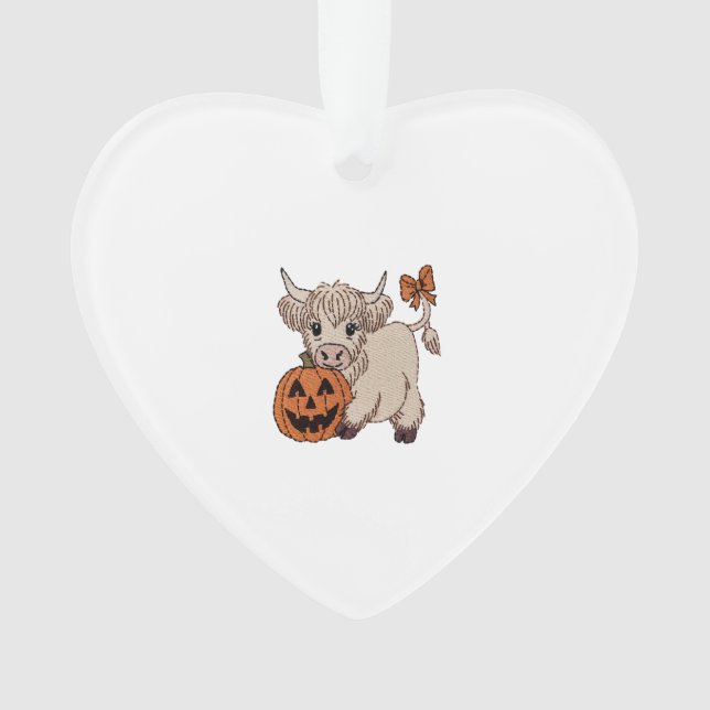 Halloween Highland Cow Pumpkin Ornament (Front)
